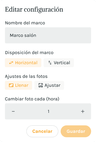 Editar configuración del marco